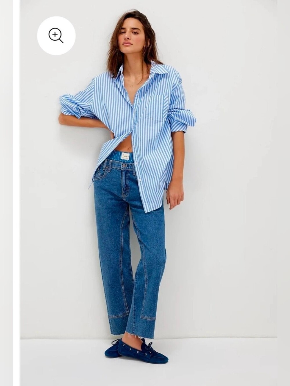 FREE PEOPLE Sabine Button Up Oxford Stripe Articulated Shirt In Blue Combo Sz S